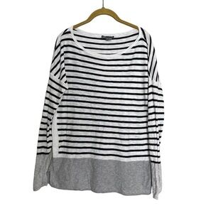 Vince Stripe Gray Trim Long Sleeve Shirt Small